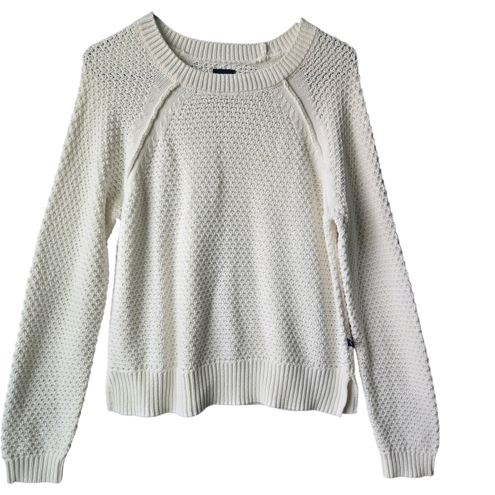 GAP Womens Cream Textured Waffle Knit Raglan Sweater Small Coastal Preppy - Picture 1 of 9